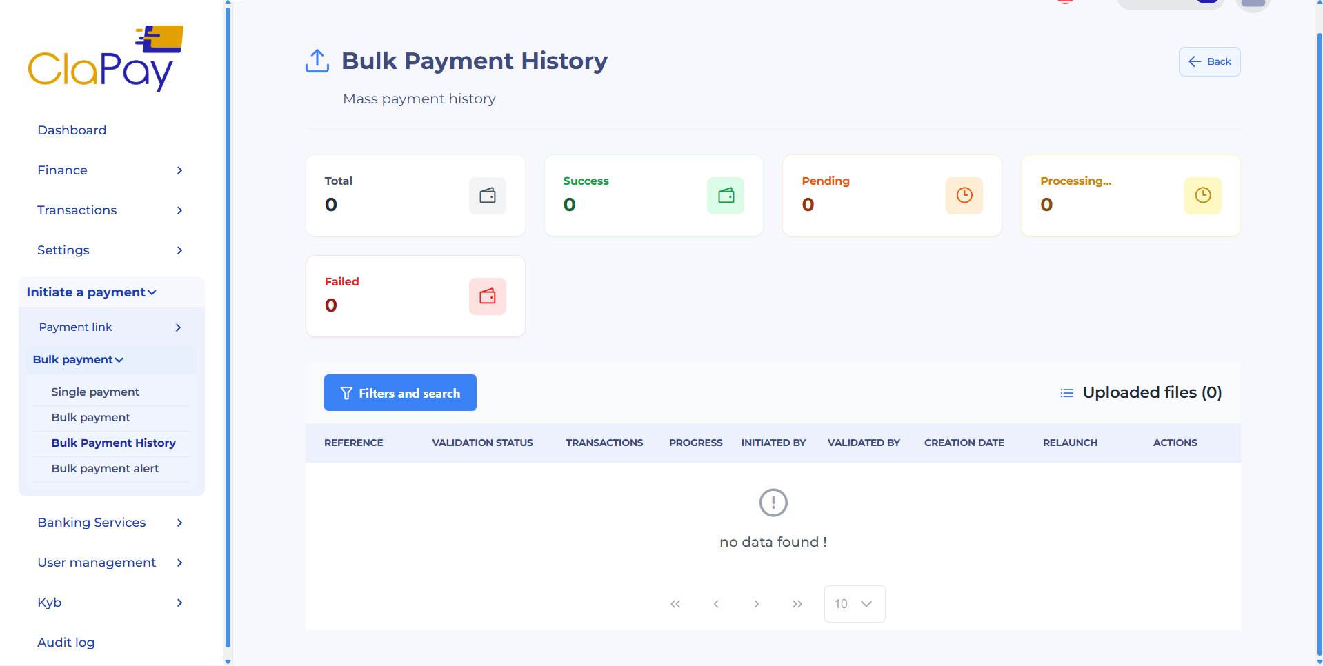 Bulk payment history
