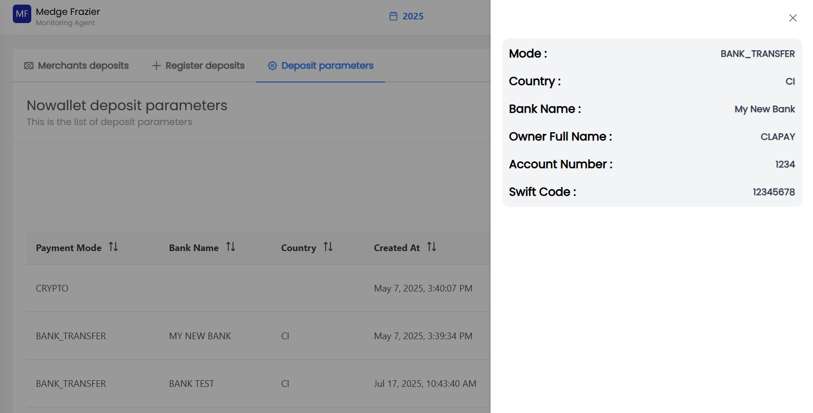 View Deposit Parameter Details