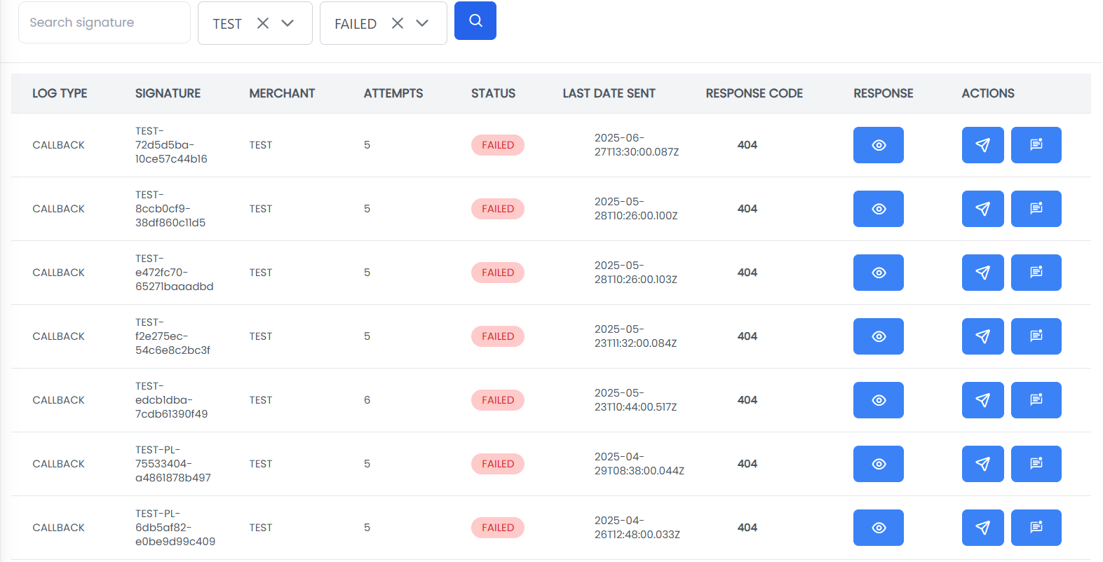 Search Callback Logs