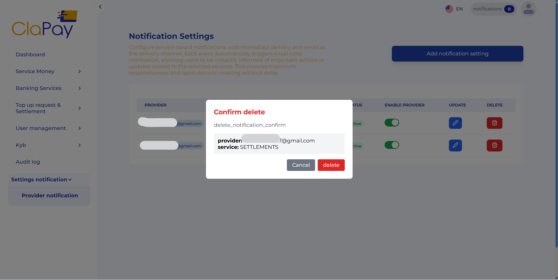 Manage Notification Settings