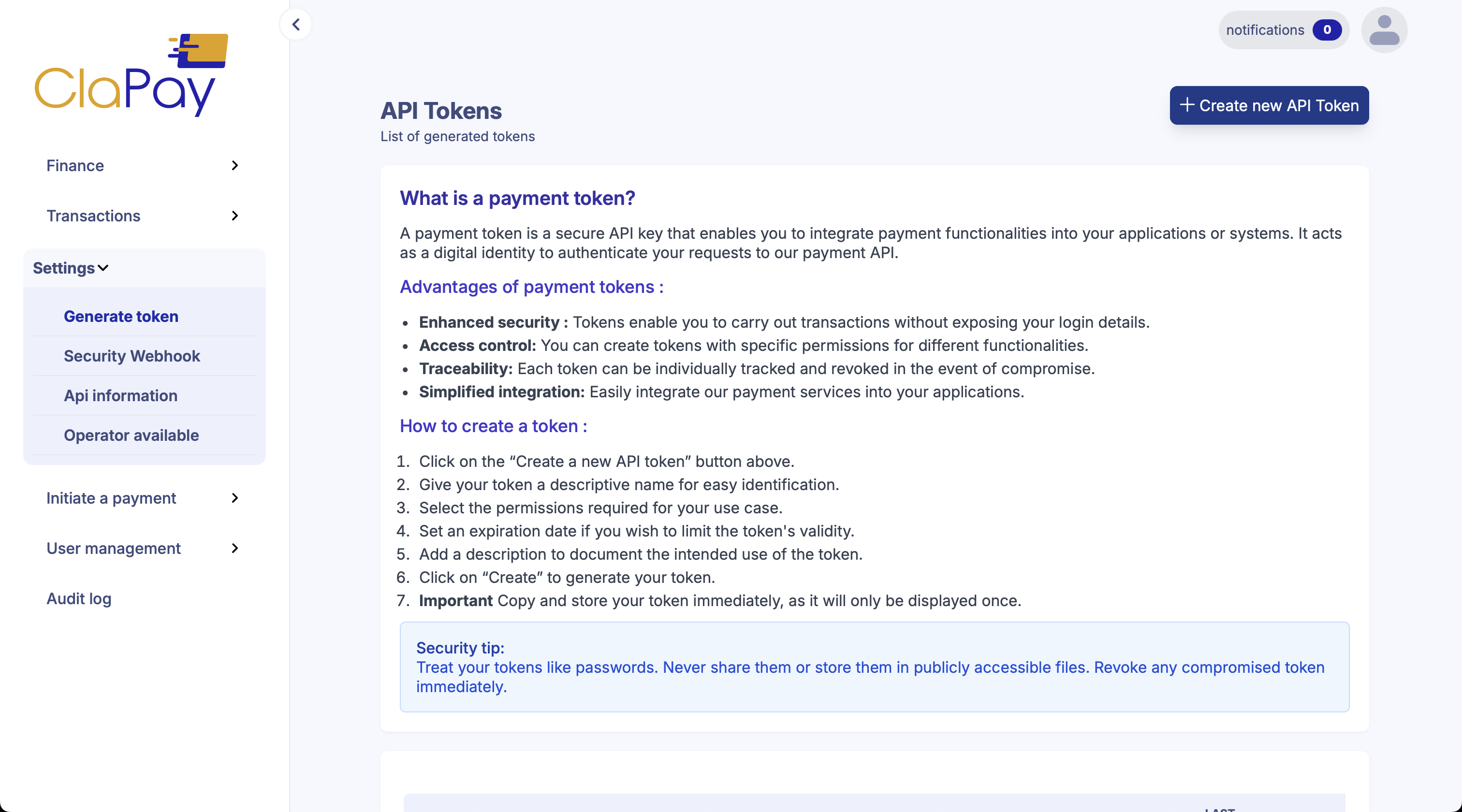Dashboard token Screenshot