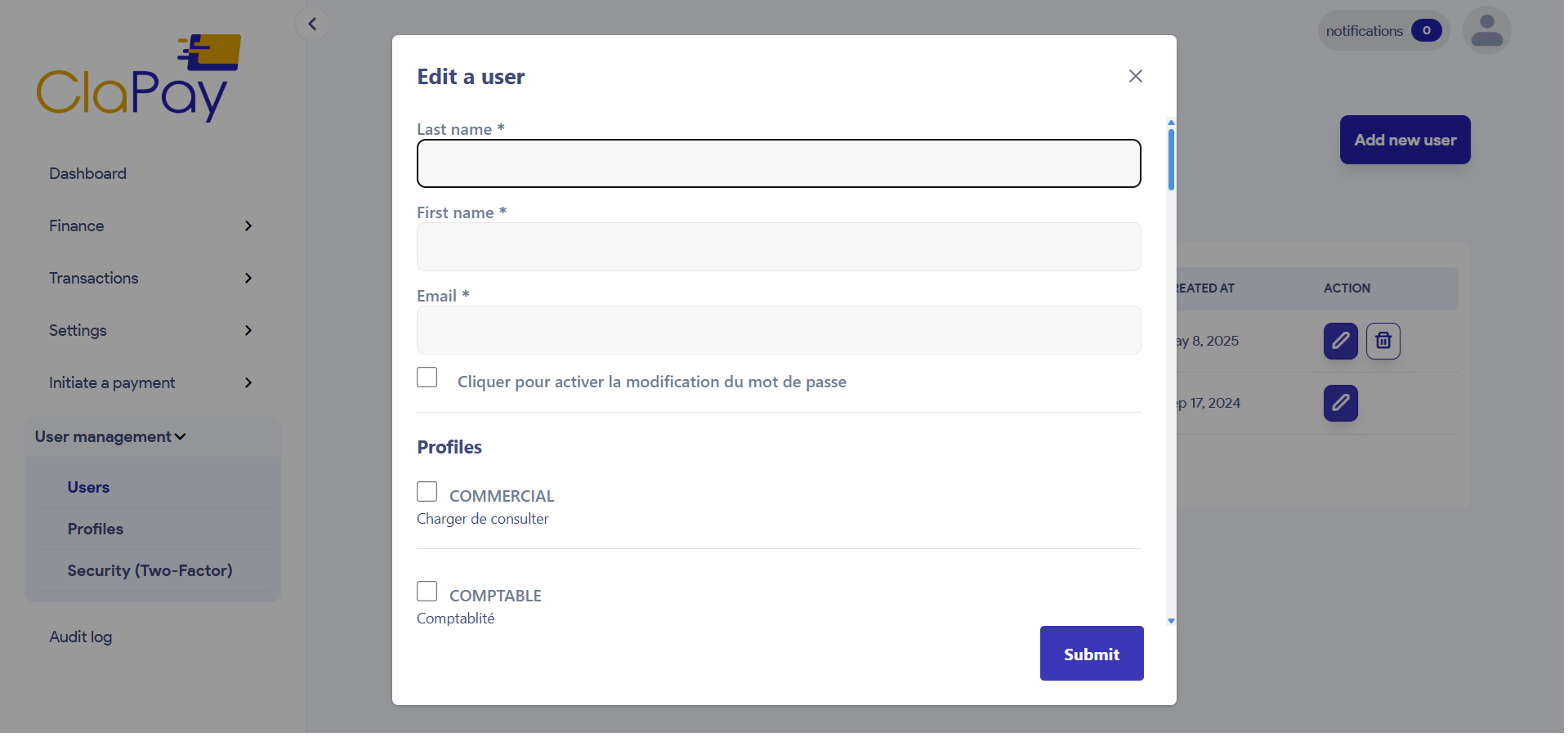 Modifier Utilisateur