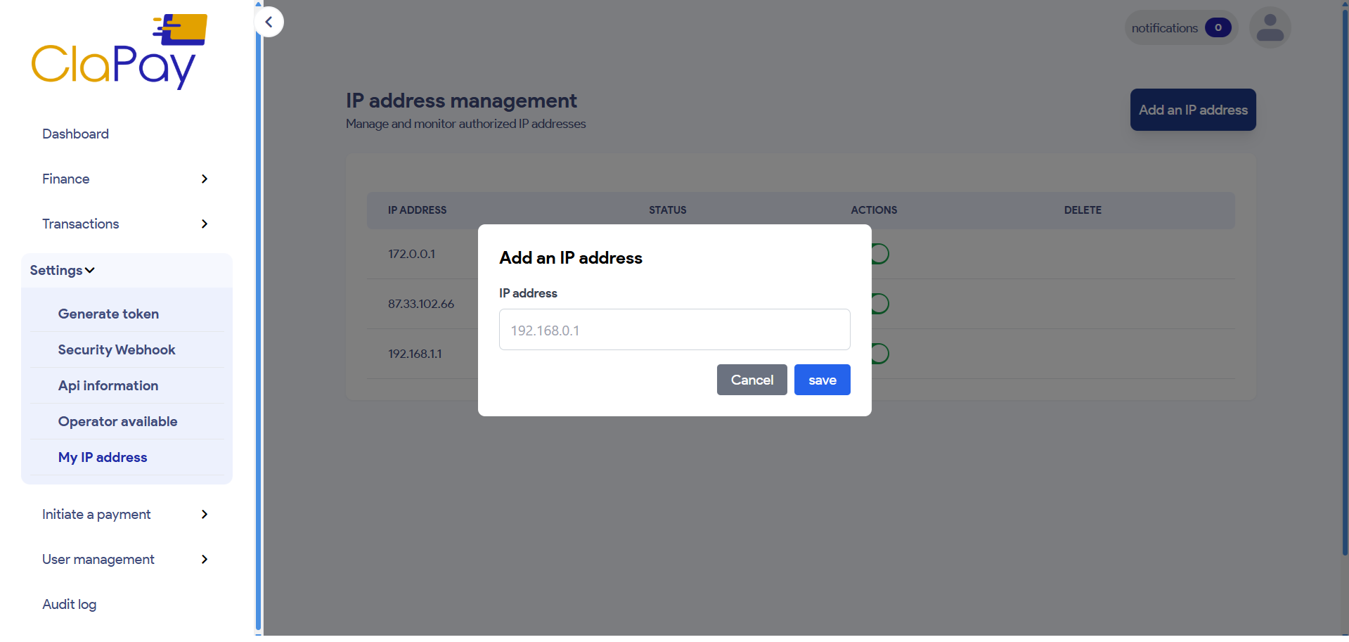 Créer une adresse IP - étape 1