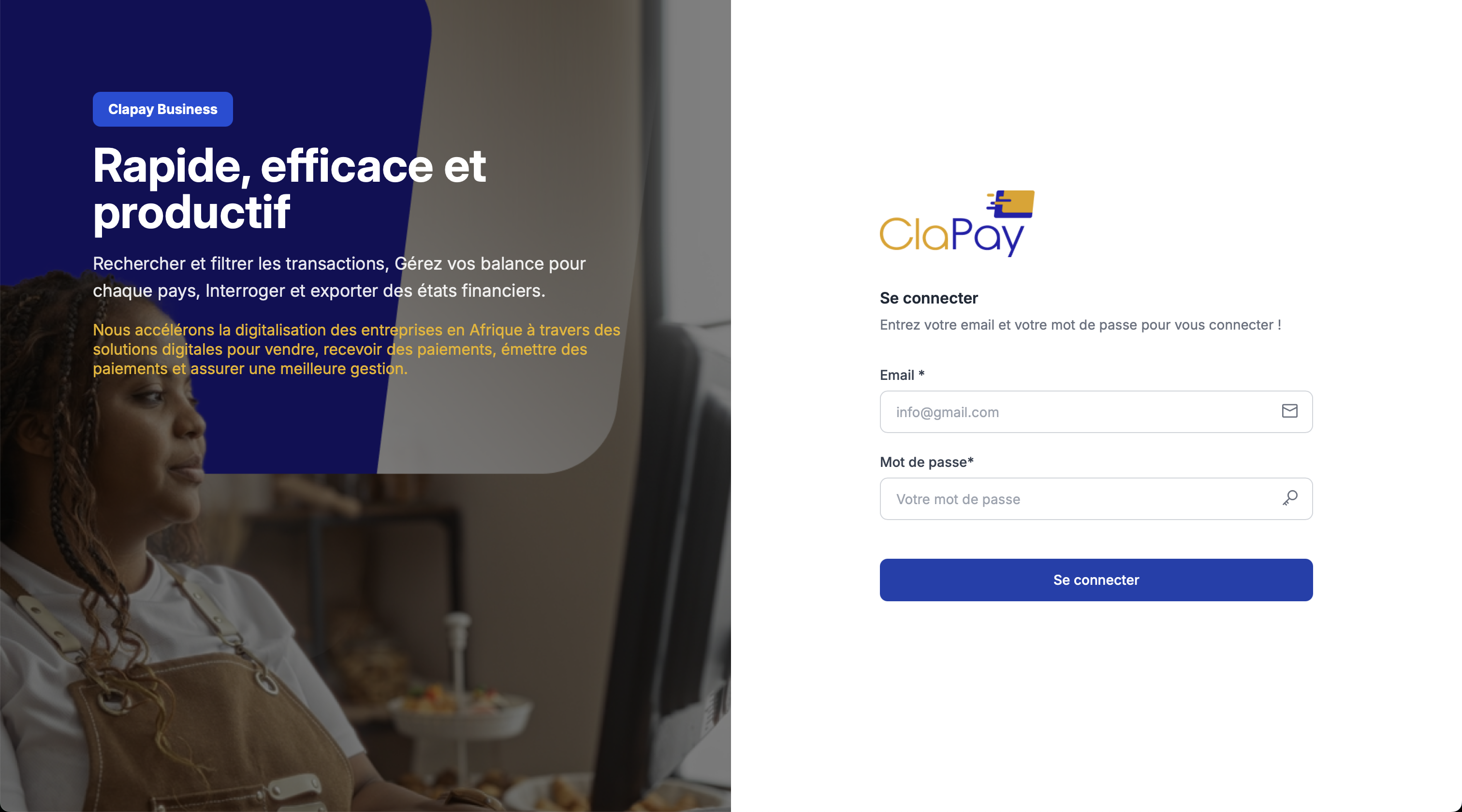 Capture d'écran de connexion au tableau de bord