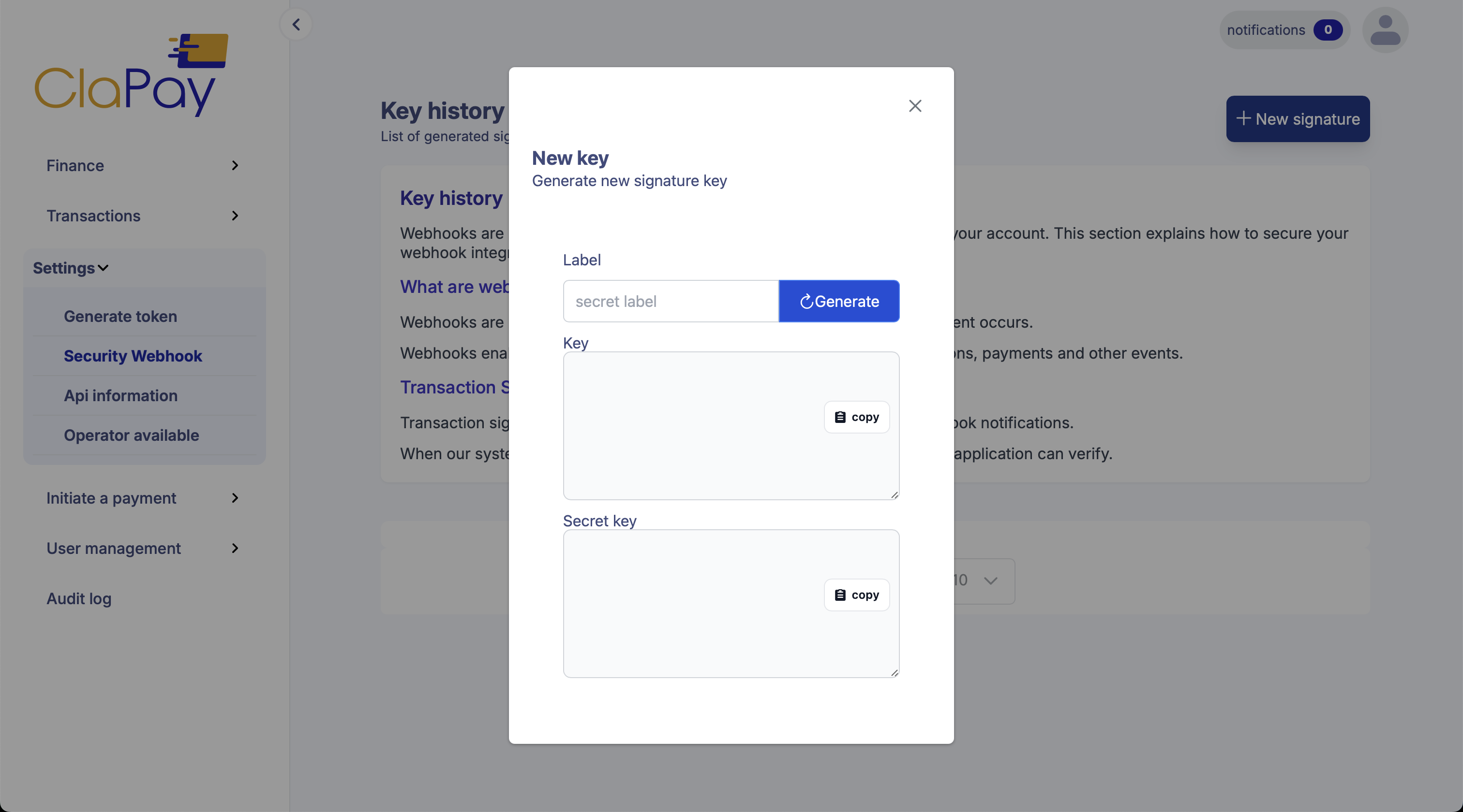 Capture d'écran de la sécurité des webhooks